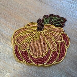 Glass guard beaded one of a kind pumpkin seasonal coaster